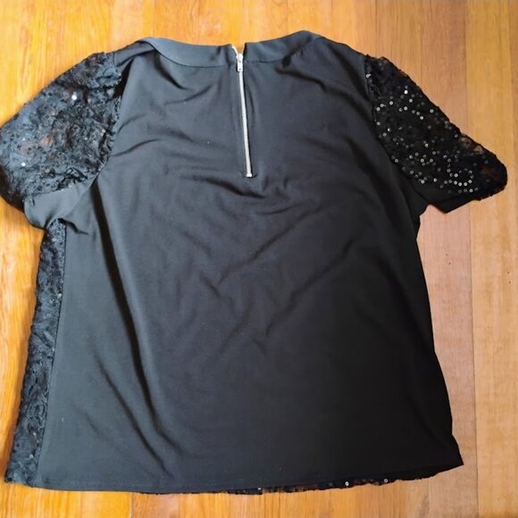 Countess Luann Black Sequin Zipper Back Blouse - Size M - Picture 3 of 5